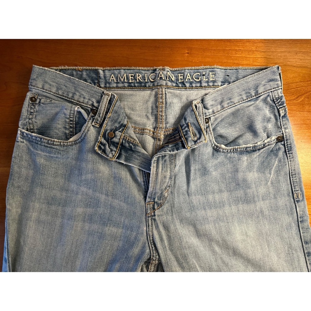 American Eagle Low Loose Jeans 32x34 Blue Lt Wash Distressed Denim 100% Cotton